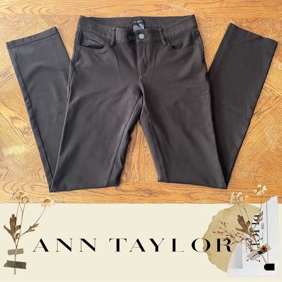 Ann Taylor Slim Pantsuit Brown Buttons 2 ID:70056 Work Formal Business Excellent - Picture 2 of 13